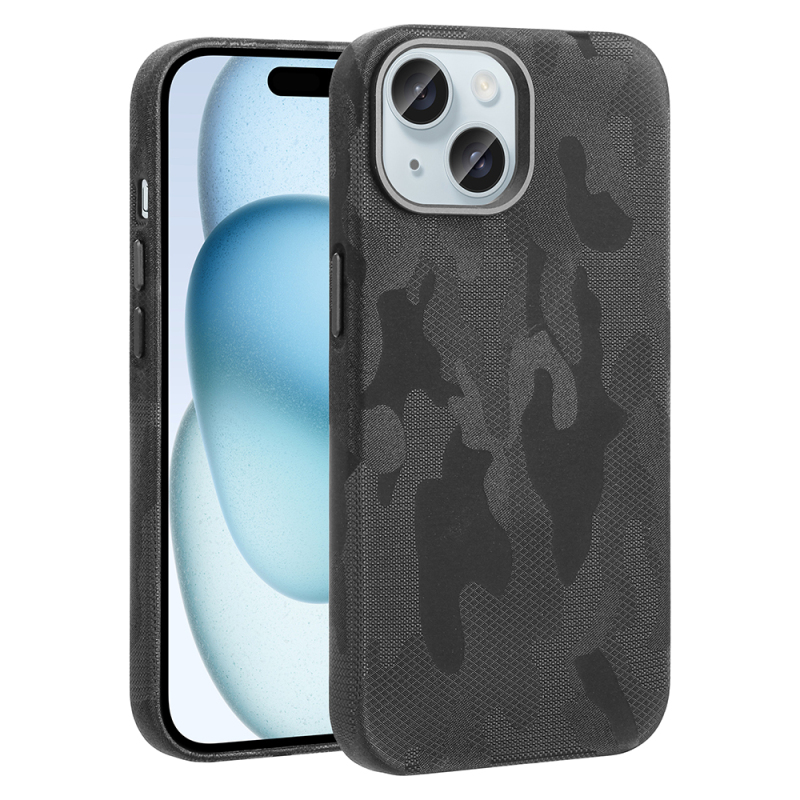 Apple iPhone 15 Case with M-Safe Charging Feature, Camouflage Design, Zore Sera Hard PC Cover - 1
