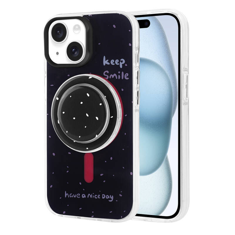 Apple iPhone 15 Case Zore Tiktok Cover with Magsafe Charging Feature and Plug-in Pop Socket - 13