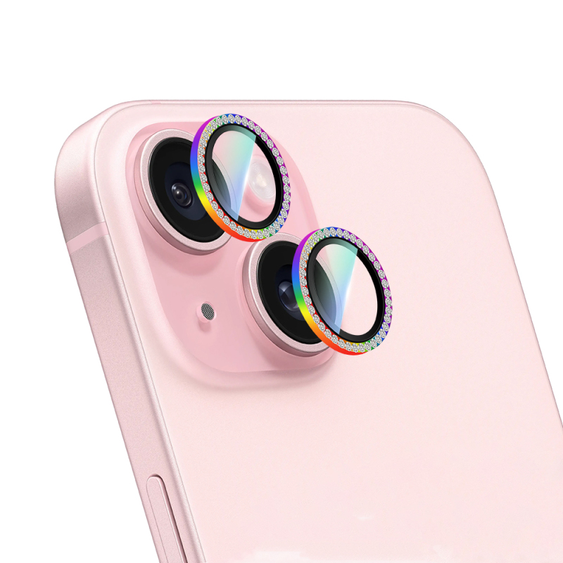 Apple iPhone 15 CaseWorld Alloy Sparkling Diamond Serisi Taşlı Lens Koruyucu - 6
