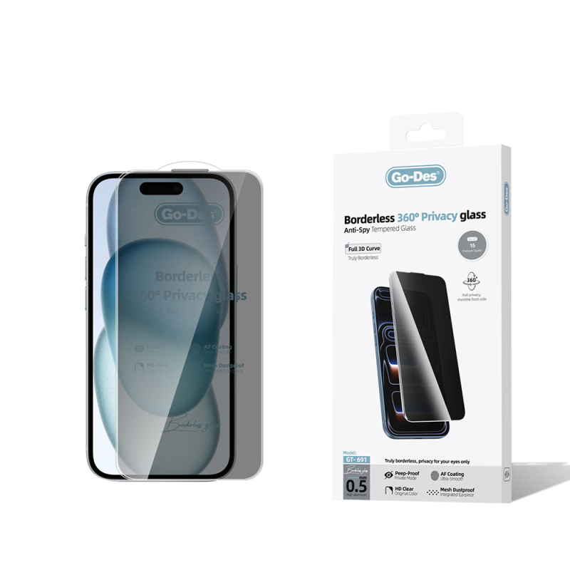 Apple iPhone 15 Go Des AF Borderless Privacy Temperli Cam Ekran Koruyucu - 1