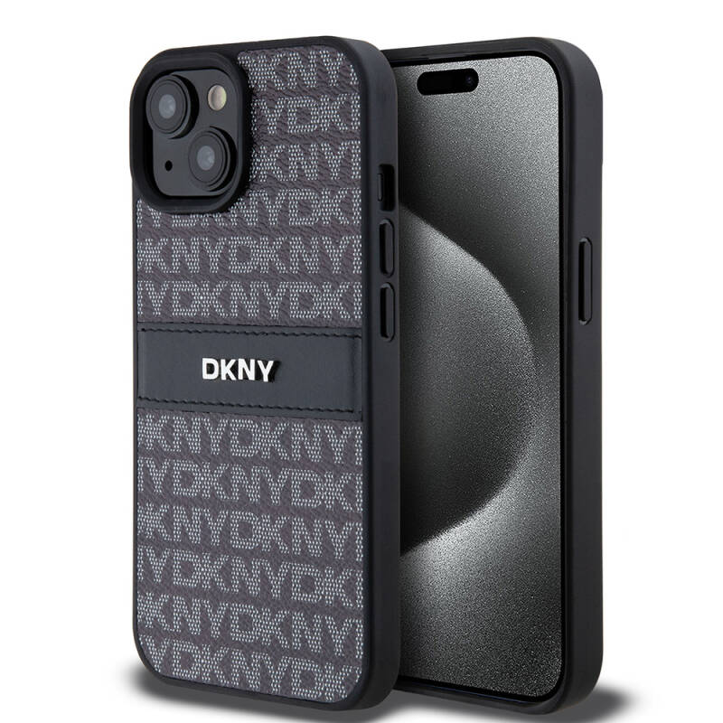 Apple iPhone 15 Kılıf DKNY Orjinal Lisanslı 3D Yazılı Repeat Texture Pattern Kapak - 1