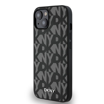 Apple iPhone 15 Kılıf DKNY Orjinal Lisanslı M-safe Şarj Özellikli 3D Yazılı Grid Pattern Kapak - 4