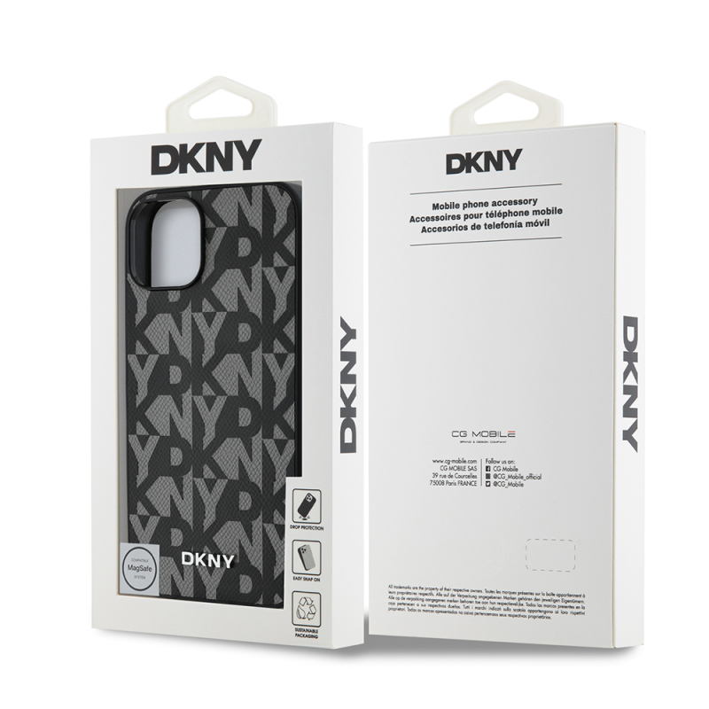 Apple iPhone 15 Kılıf DKNY Orjinal Lisanslı M-safe Şarj Özellikli 3D Yazılı Grid Pattern Kapak - 10