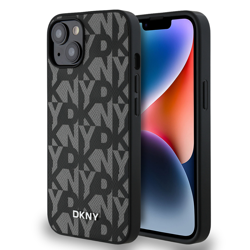 Apple iPhone 15 Kılıf DKNY Orjinal Lisanslı M-safe Şarj Özellikli 3D Yazılı Grid Pattern Kapak - 3