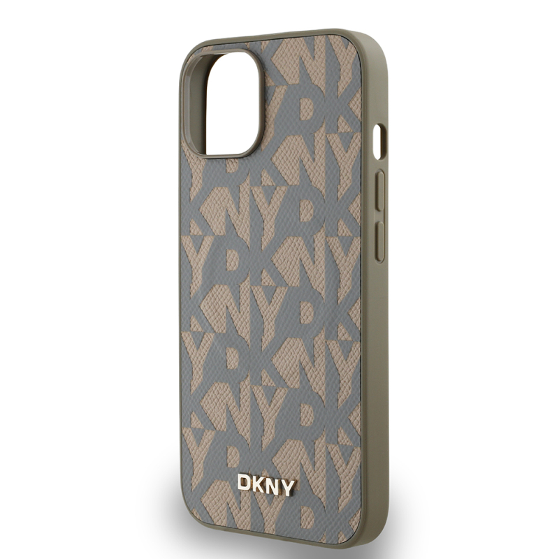 Apple iPhone 15 Kılıf DKNY Orjinal Lisanslı M-safe Şarj Özellikli 3D Yazılı Grid Pattern Kapak - 15
