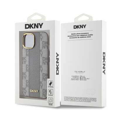 Apple iPhone 15 Kılıf DKNY Orjinal Lisanslı MagSafe Şarj Özellikli 3D Yazılı Checkered Pattern Kapak - 3