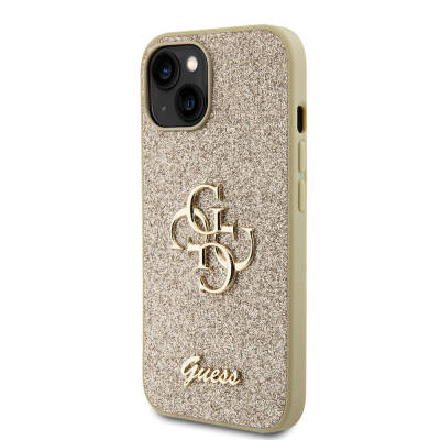 Apple iPhone 15 Kılıf Guess Orjinal Lisanslı 4G Büyük Metal Logolu Glitter Kapak - 10