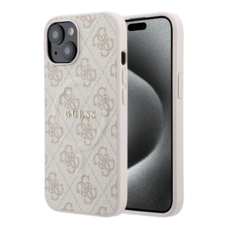 Apple iPhone 15 Kılıf Guess Orjinal Lisanslı M-safe Kabartmalı 4G Desenli Yazı Logolu Kapak - 1