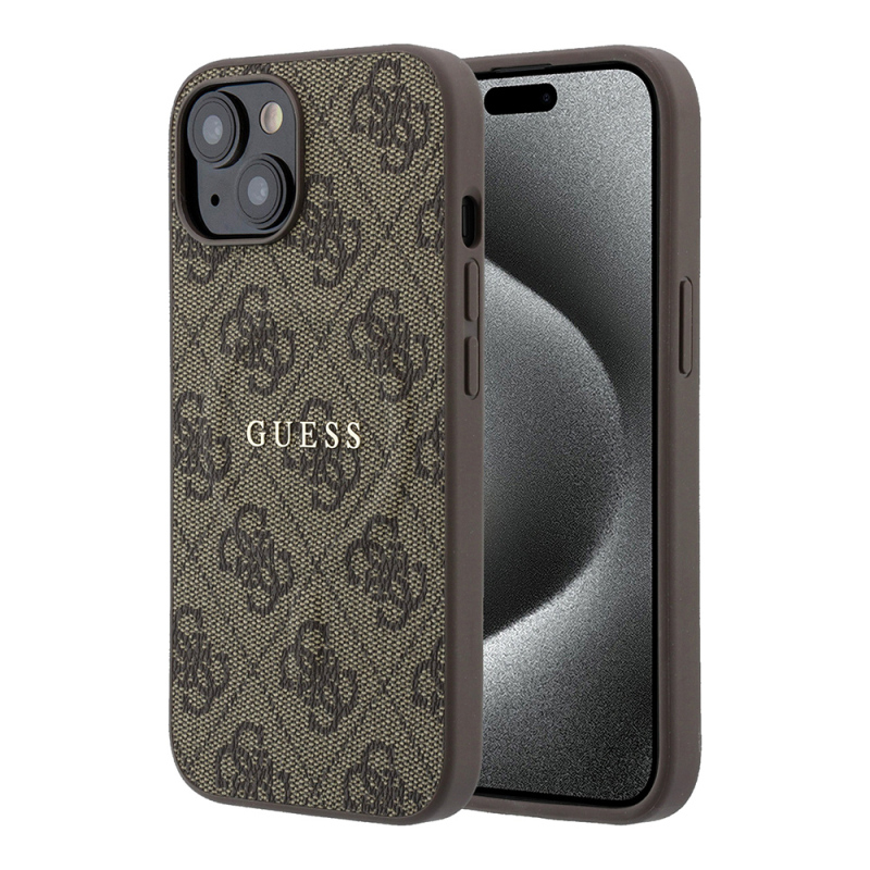 Apple iPhone 15 Kılıf Guess Orjinal Lisanslı M-safe Kabartmalı 4G Desenli Yazı Logolu Kapak - 2