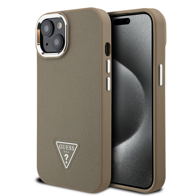 Apple iPhone 15 Kılıf Guess Orjinal Lisanslı M-safe Şarj Özellikli Grained Triangle Kapak - 1
