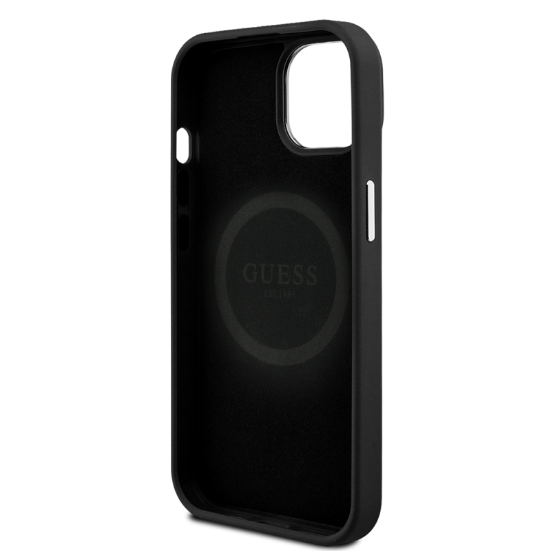 Apple iPhone 15 Kılıf Guess Orjinal Lisanslı M-safe Şarj Özellikli Grained Triangle Kapak - 15
