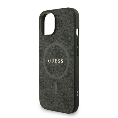 Apple iPhone 15 Kılıf Guess Orjinal Lisanslı M-safe Şarj Özellikli PU Deri Bilek Askı İpli Yazı Logolu Kapak - 7