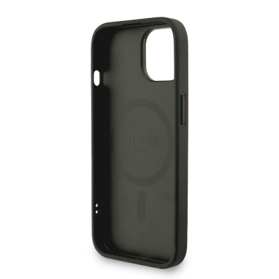 Apple iPhone 15 Kılıf Guess Orjinal Lisanslı M-safe Şarj Özellikli PU Deri Bilek Askı İpli Yazı Logolu Kapak - 8