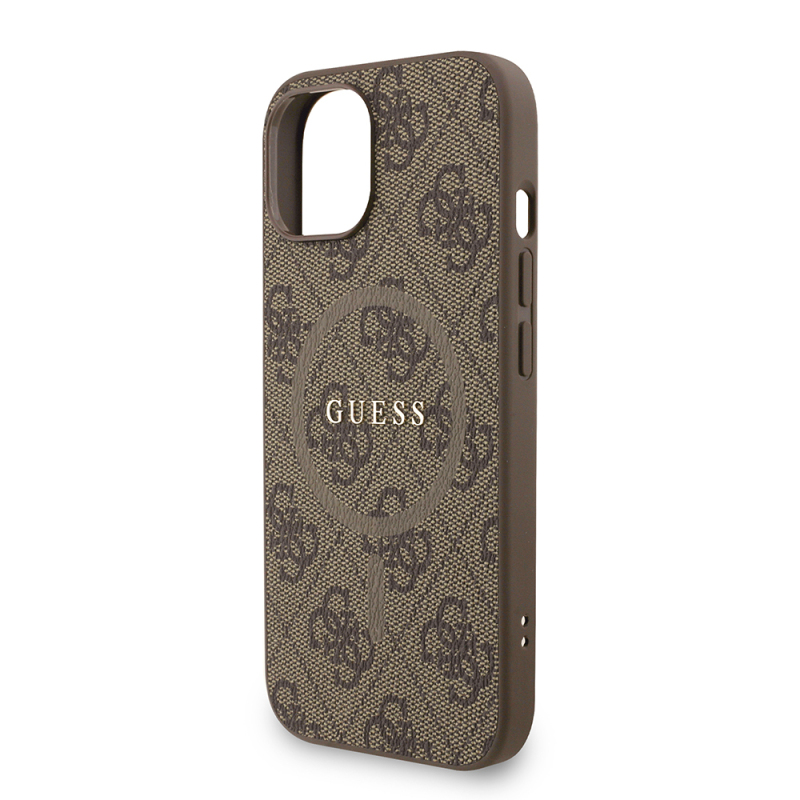 Apple iPhone 15 Kılıf Guess Orjinal Lisanslı M-safe Şarj Özellikli PU Deri Bilek Askı İpli Yazı Logolu Kapak - 15