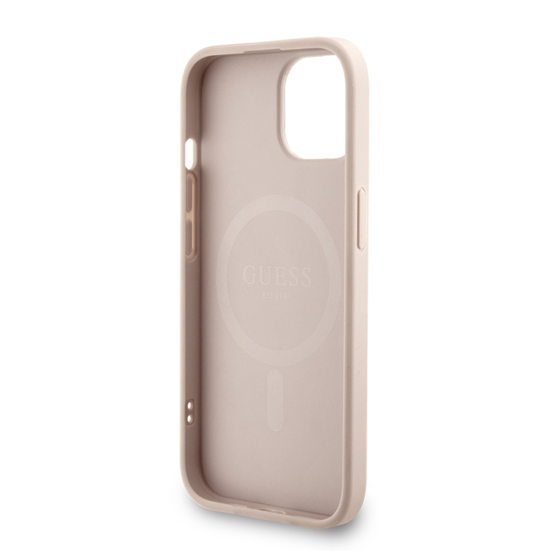 Apple iPhone 15 Kılıf Guess Orjinal Lisanslı M-safe Şarj Özellikli PU Deri Bilek Askı İpli Yazı Logolu Kapak - 24