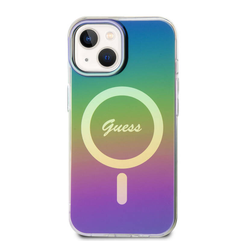 Apple iPhone 15 Kılıf Guess Orjinal Lisanslı Magsafe Şarj Özellikli Yazı Logolu Iridescent Kapak - 3