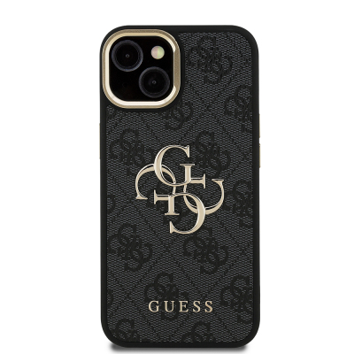 Apple iPhone 15 Kılıf Guess Orjinal Lisanslı PU Deri 4G Desenli Metal Büyük 4G ve Yazı Logolu Kamera Standlı Kapak - 7