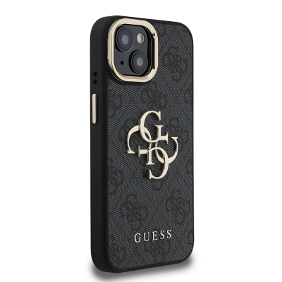 Apple iPhone 15 Kılıf Guess Orjinal Lisanslı PU Deri 4G Desenli Metal Büyük 4G ve Yazı Logolu Kamera Standlı Kapak - 8
