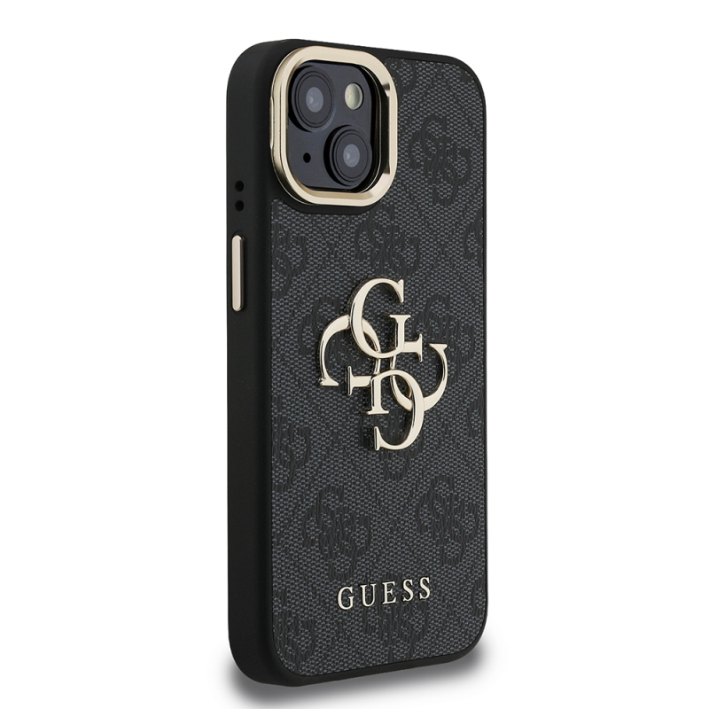Apple iPhone 15 Kılıf Guess Orjinal Lisanslı PU Deri 4G Desenli Metal Büyük 4G ve Yazı Logolu Kamera Standlı Kapak - 8