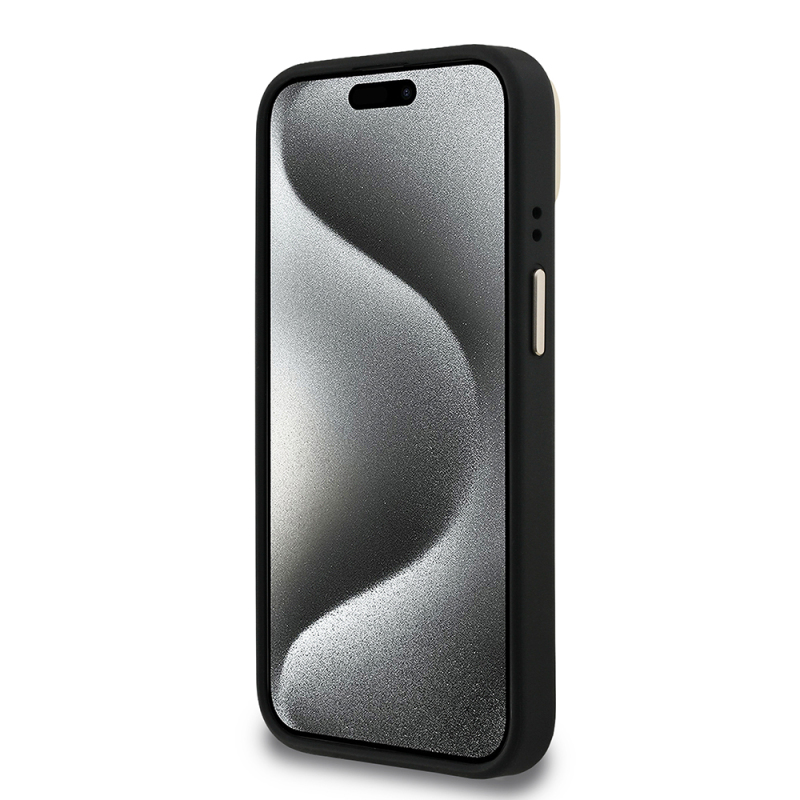 Apple iPhone 15 Kılıf Guess Orjinal Lisanslı PU Deri 4G Desenli Metal Büyük 4G ve Yazı Logolu Kamera Standlı Kapak - 9