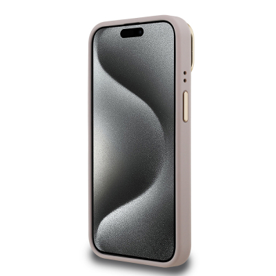 Apple iPhone 15 Kılıf Guess Orjinal Lisanslı PU Deri 4G Desenli Metal Büyük 4G ve Yazı Logolu Kamera Standlı Kapak - 23