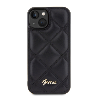 Apple iPhone 15 Kılıf Guess Orjinal Lisanslı PU Deri Metal Yazı Logolu Kapitone Kapak - 4