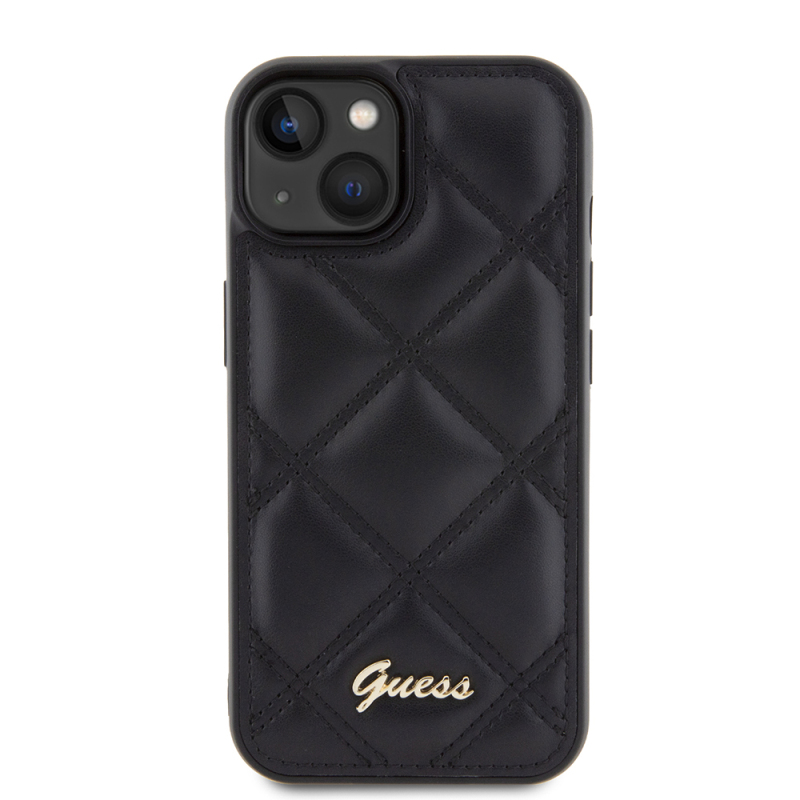 Apple iPhone 15 Kılıf Guess Orjinal Lisanslı PU Deri Metal Yazı Logolu Kapitone Kapak - 4