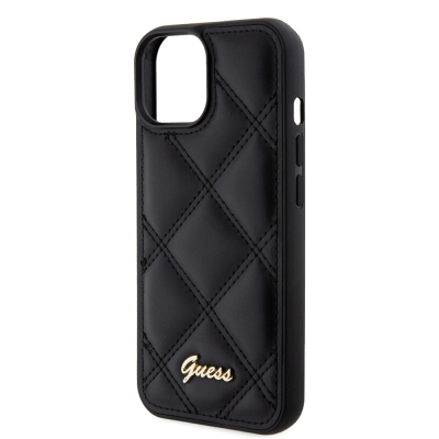 Apple iPhone 15 Kılıf Guess Orjinal Lisanslı PU Deri Metal Yazı Logolu Kapitone Kapak - 7