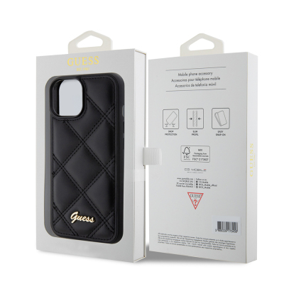 Apple iPhone 15 Kılıf Guess Orjinal Lisanslı PU Deri Metal Yazı Logolu Kapitone Kapak - 9