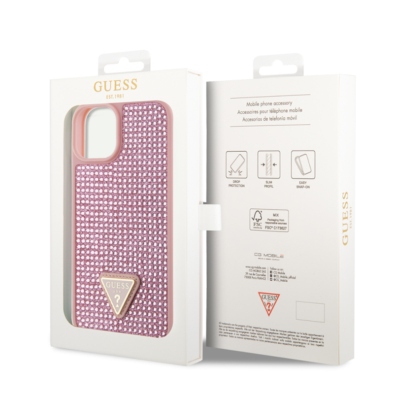 Apple iPhone 15 Kılıf Guess Orjinal Lisanslı Taşlı Arka Yüzey Üçgen Logolu Kapak - 12