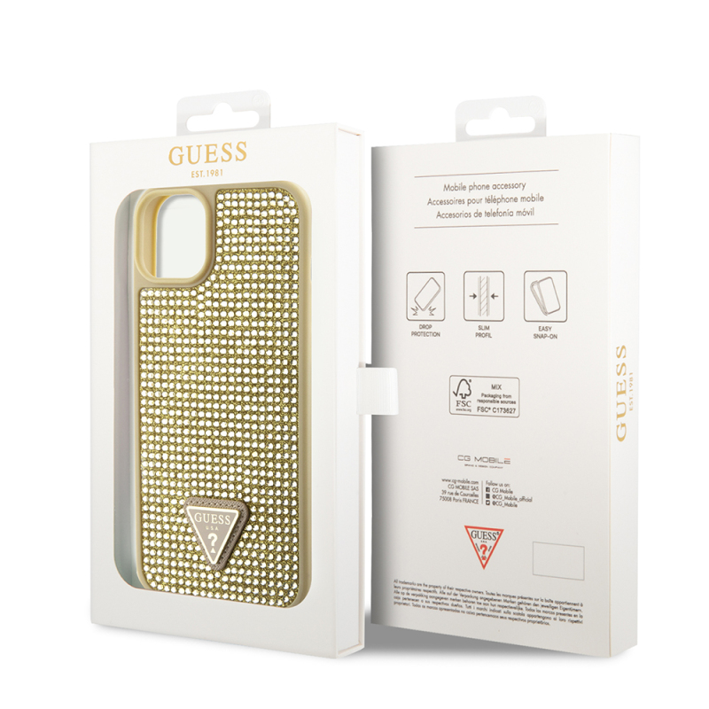 Apple iPhone 15 Kılıf Guess Orjinal Lisanslı Taşlı Arka Yüzey Üçgen Logolu Kapak - 26