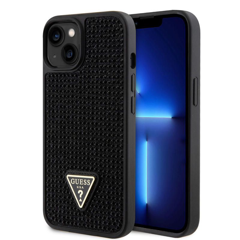 Apple iPhone 15 Kılıf Guess Orjinal Lisanslı Taşlı Arka Yüzey Üçgen Logolu Kapak - 5