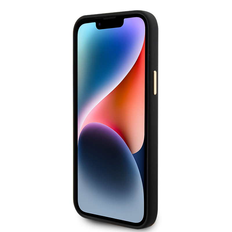 Apple iPhone 15 Kılıf Guess Orjinal Lisanslı Yazı ve Taşlı 4G Logolu Metal Kamera Çerçeveli Silikon Kapak - 6