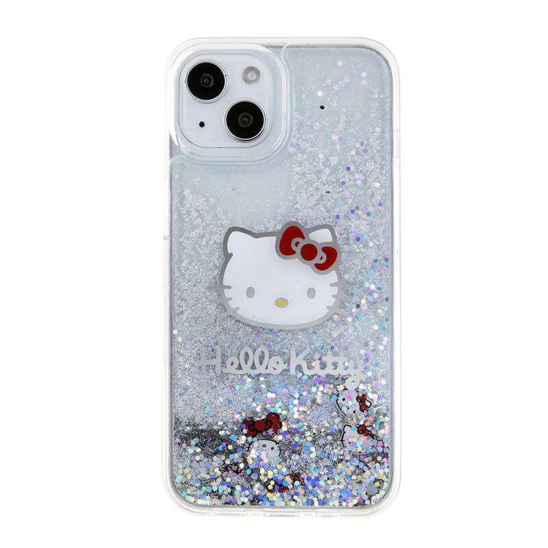 Apple iPhone 15 Kılıf Hello Kitty Orjinal Lisanslı İkonik Sıvılı Glitter Kapak - 3