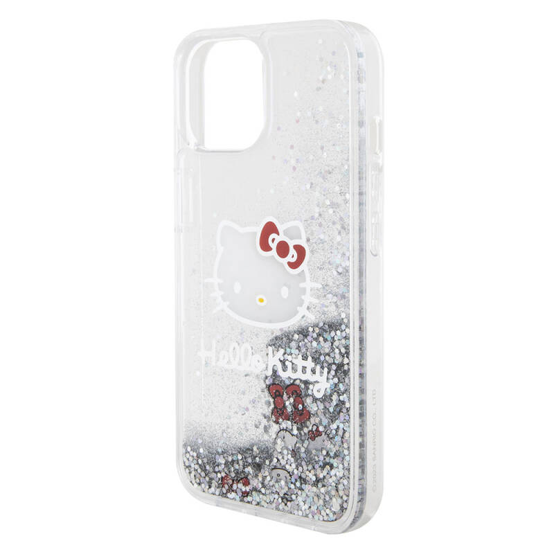Apple iPhone 15 Kılıf Hello Kitty Orjinal Lisanslı İkonik Sıvılı Glitter Kapak - 6