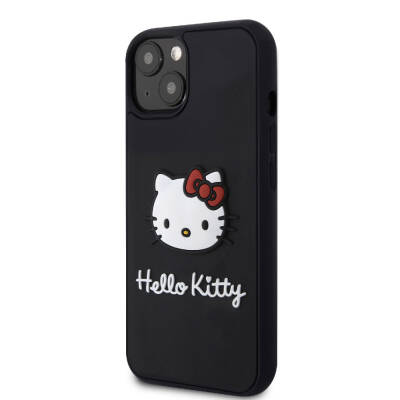 Apple iPhone 15 Kılıf Hello Kitty Orjinal Lisanslı Yazı ve İkonik Logolu 3D Rubber Kitty Head Kapak - 2