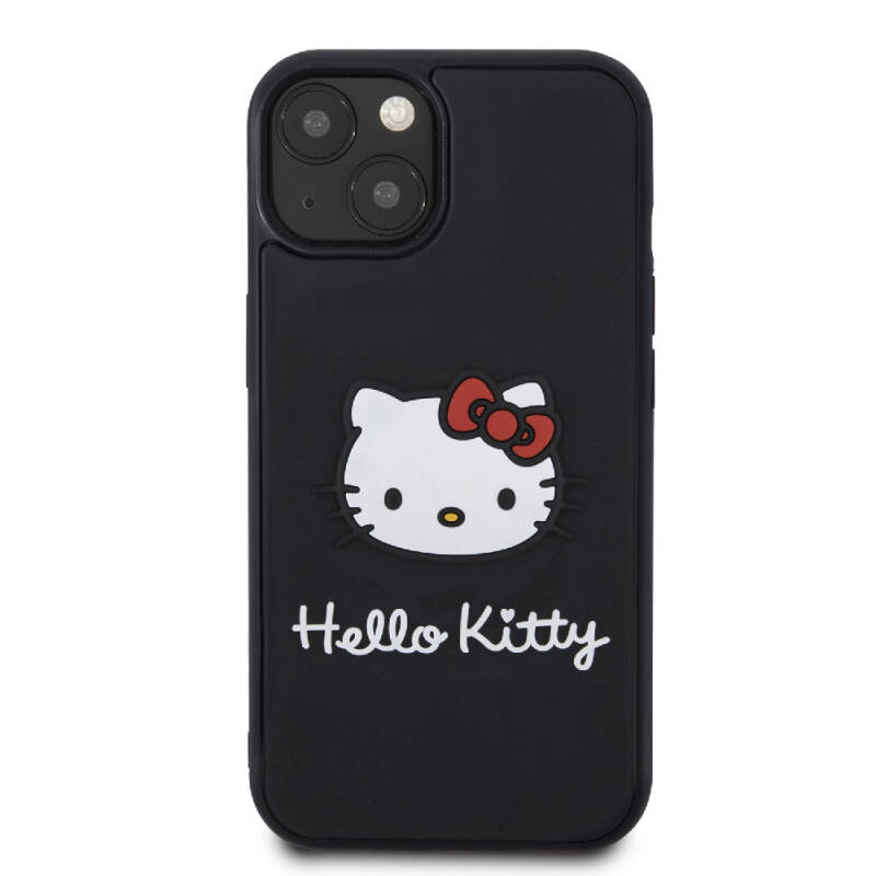 Apple iPhone 15 Kılıf Hello Kitty Orjinal Lisanslı Yazı ve İkonik Logolu 3D Rubber Kitty Head Kapak - 3
