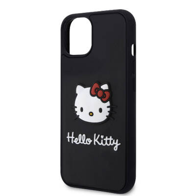 Apple iPhone 15 Kılıf Hello Kitty Orjinal Lisanslı Yazı ve İkonik Logolu 3D Rubber Kitty Head Kapak - 6