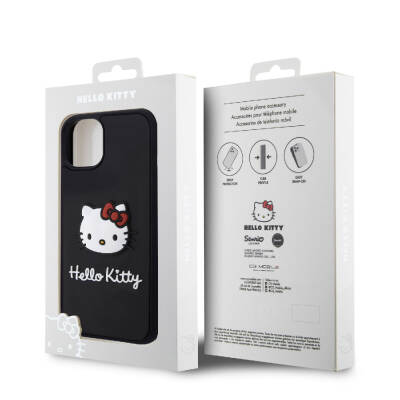 Apple iPhone 15 Kılıf Hello Kitty Orjinal Lisanslı Yazı ve İkonik Logolu 3D Rubber Kitty Head Kapak - 8