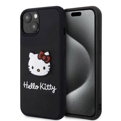 Apple iPhone 15 Kılıf Hello Kitty Orjinal Lisanslı Yazı ve İkonik Logolu 3D Rubber Kitty Head Kapak - 9