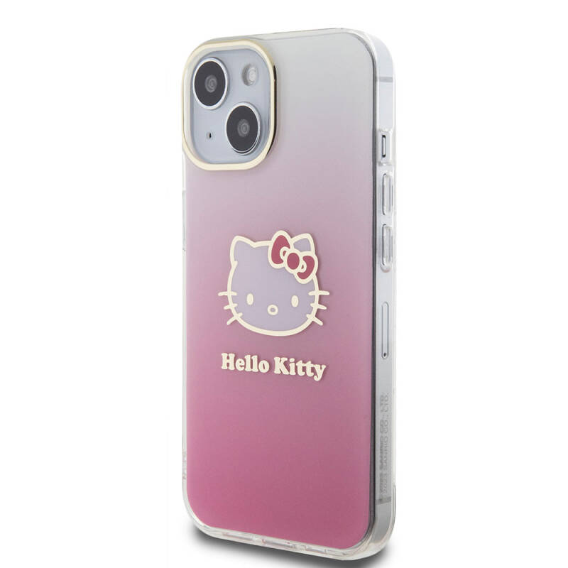 Apple iPhone 15 Kılıf Hello Kitty Orjinal Lisanslı Yazı ve İkonik Logolu Elektroplating Kaplama Gradyan Kapak - 2