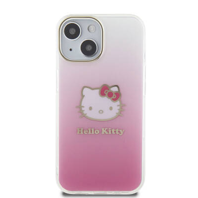 Apple iPhone 15 Kılıf Hello Kitty Orjinal Lisanslı Yazı ve İkonik Logolu Elektroplating Kaplama Gradyan Kapak - 3