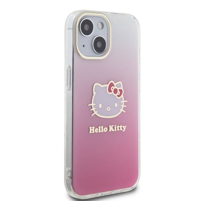 Apple iPhone 15 Kılıf Hello Kitty Orjinal Lisanslı Yazı ve İkonik Logolu Elektroplating Kaplama Gradyan Kapak - 4