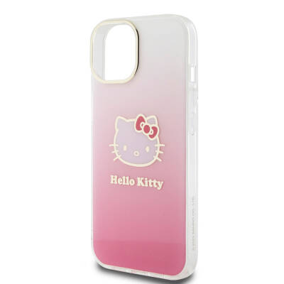 Apple iPhone 15 Kılıf Hello Kitty Orjinal Lisanslı Yazı ve İkonik Logolu Elektroplating Kaplama Gradyan Kapak - 6