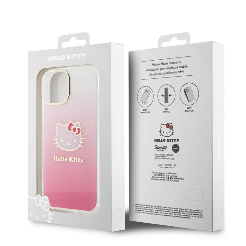 Apple iPhone 15 Kılıf Hello Kitty Orjinal Lisanslı Yazı ve İkonik Logolu Elektroplating Kaplama Gradyan Kapak - 8