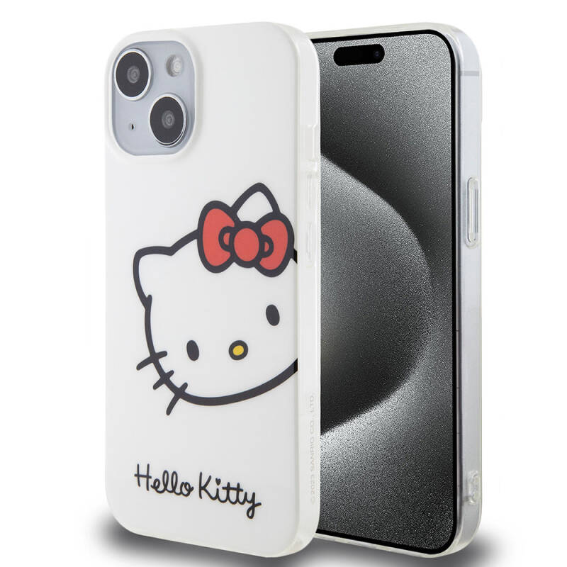 Apple iPhone 15 Kılıf Hello Kitty Orjinal Lisanslı Yazı ve İkonik Logolu Kitty Head Kapak - 1
