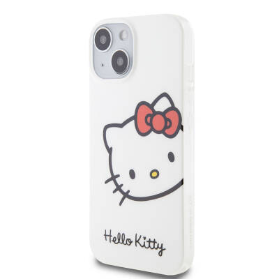 Apple iPhone 15 Kılıf Hello Kitty Orjinal Lisanslı Yazı ve İkonik Logolu Kitty Head Kapak - 3