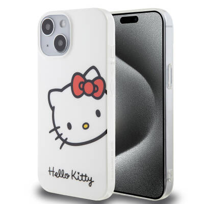 Apple iPhone 15 Kılıf Hello Kitty Orjinal Lisanslı Yazı ve İkonik Logolu Kitty Head Kapak - 2
