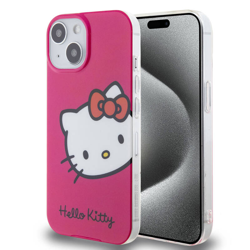 Apple iPhone 15 Kılıf Hello Kitty Orjinal Lisanslı Yazı ve İkonik Logolu Kitty Head Kapak - 10
