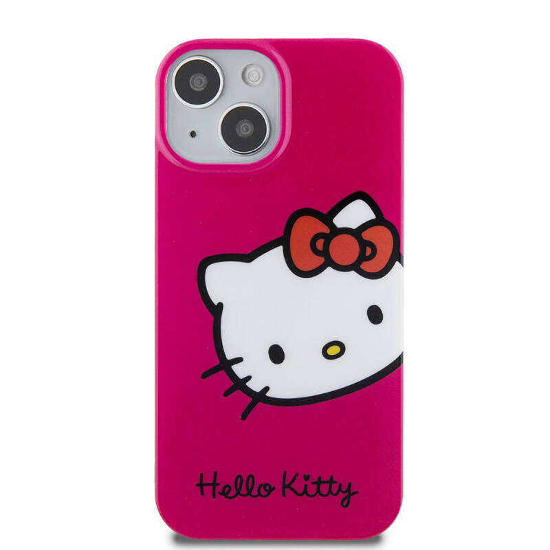 Apple iPhone 15 Kılıf Hello Kitty Orjinal Lisanslı Yazı ve İkonik Logolu Kitty Head Kapak - 12